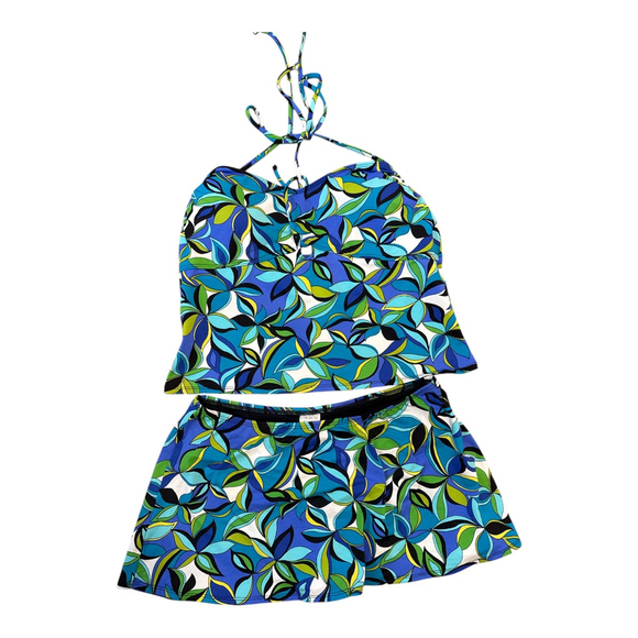 Catalina Women's Two-Piece Swimsuit Set, Floral Print in Blue and Green, Size 1X - Picture 1 of 2